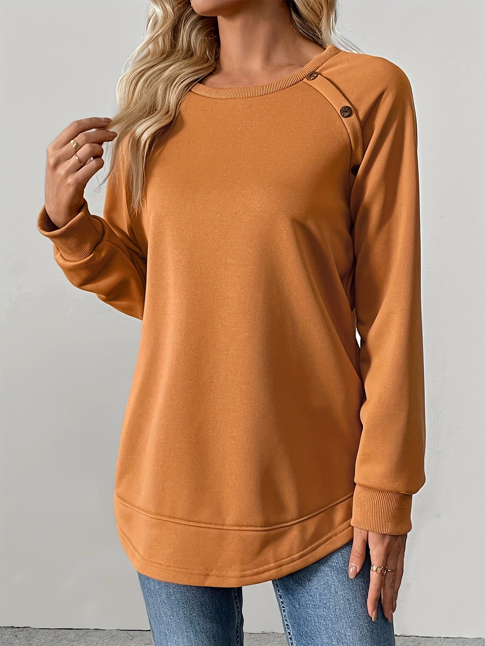 ZARA Womens Fall Winter Crew Neck Long Sleeve Loose Asymmetric Hem Sweatshirt